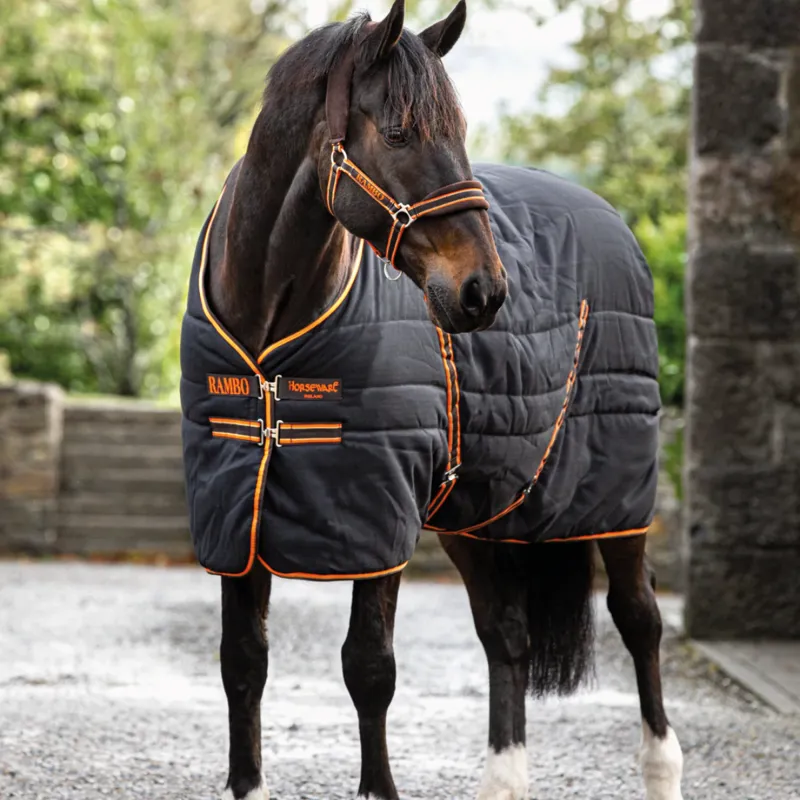Horseware Rambo Stable Rug 200g - Black/Orange/Tan/Brown